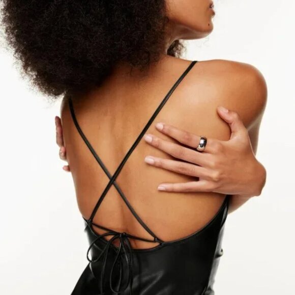 Aritzia Ten by Babaton Backstory Vegan Leather Midi Dress Black Size 0 - Picture 3 of 9